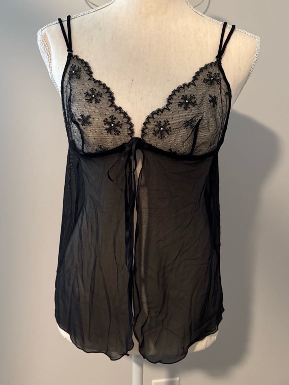 intimissimi Black Sheer Lace Tie-Front Chemise